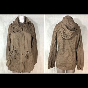 Women Taupe hooded Anorak Jacket,Drawstring,SML